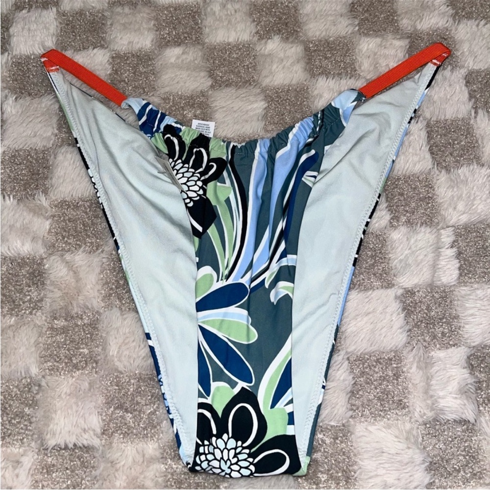 Aerie swim Floral Bikini Bottom with Orange Trim size Large‎